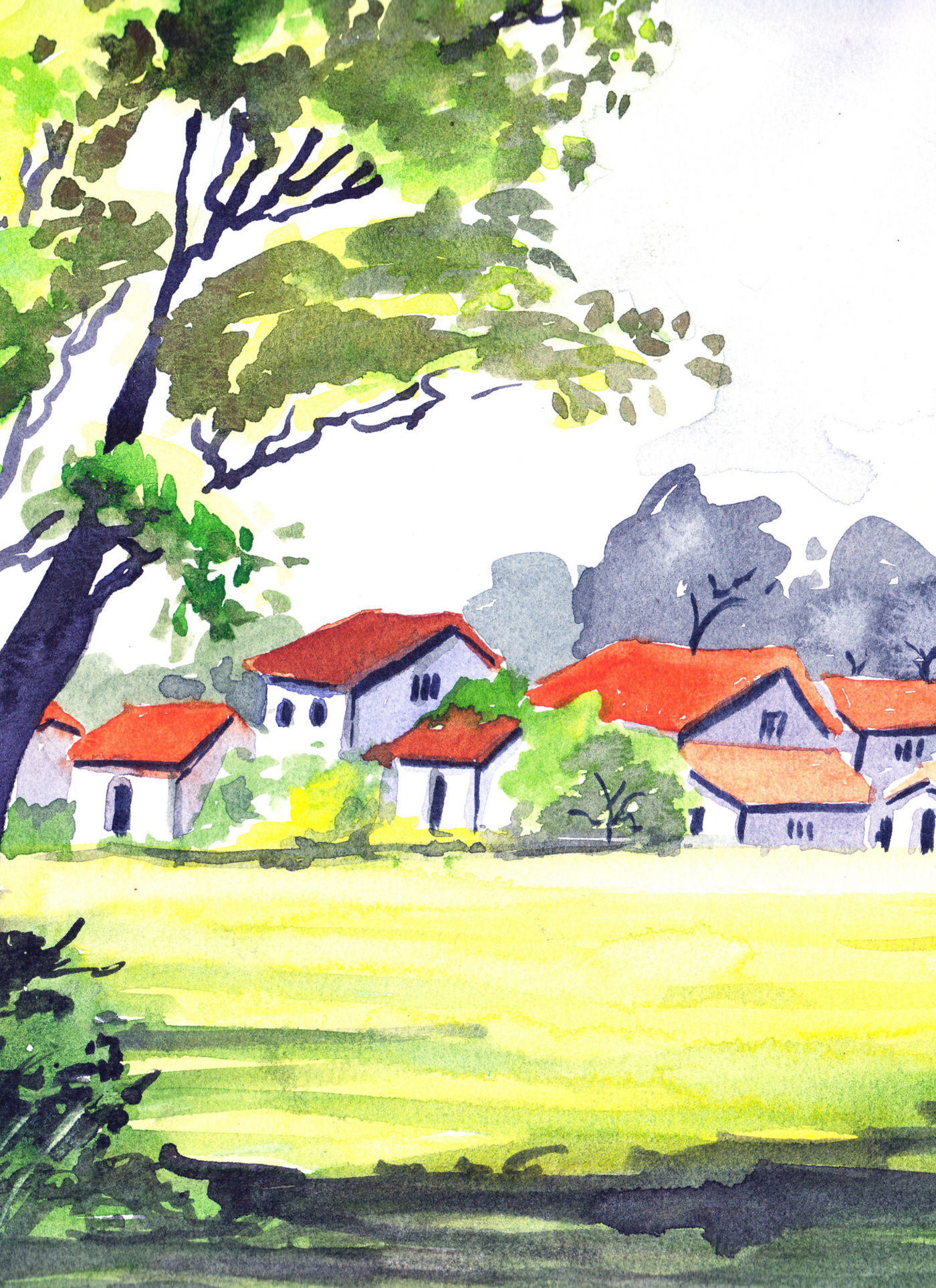 Sunny Village with Red Rooftops – Paint by Numbers Kit
