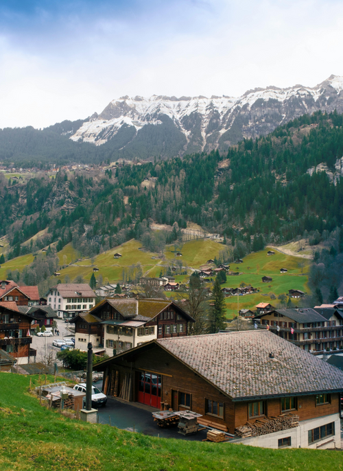 Swiss Village Serenity – Mountain View Paint by Numbers Kit