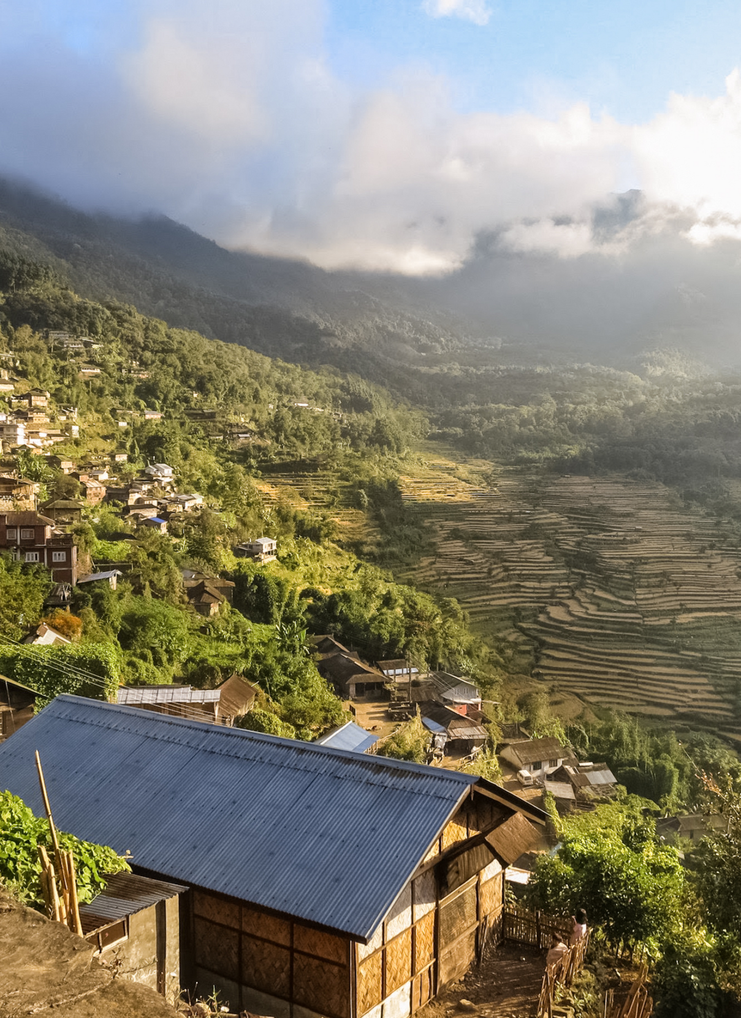 Golden Terraces of the Mountain Village – Paint by Numbers