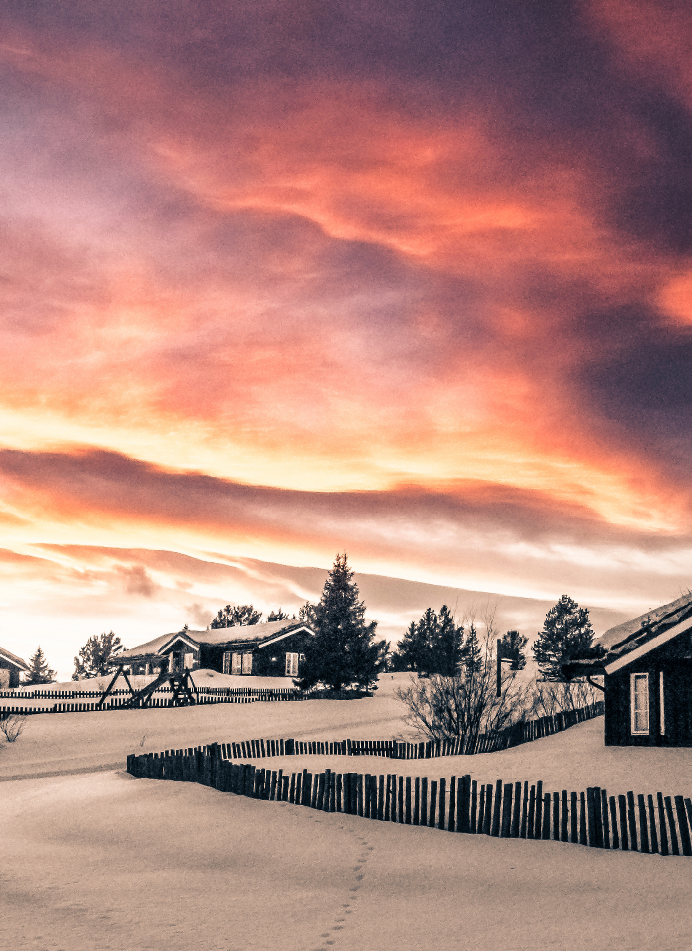 Winter Cabins at Sunset – Paint by Numbers Kit