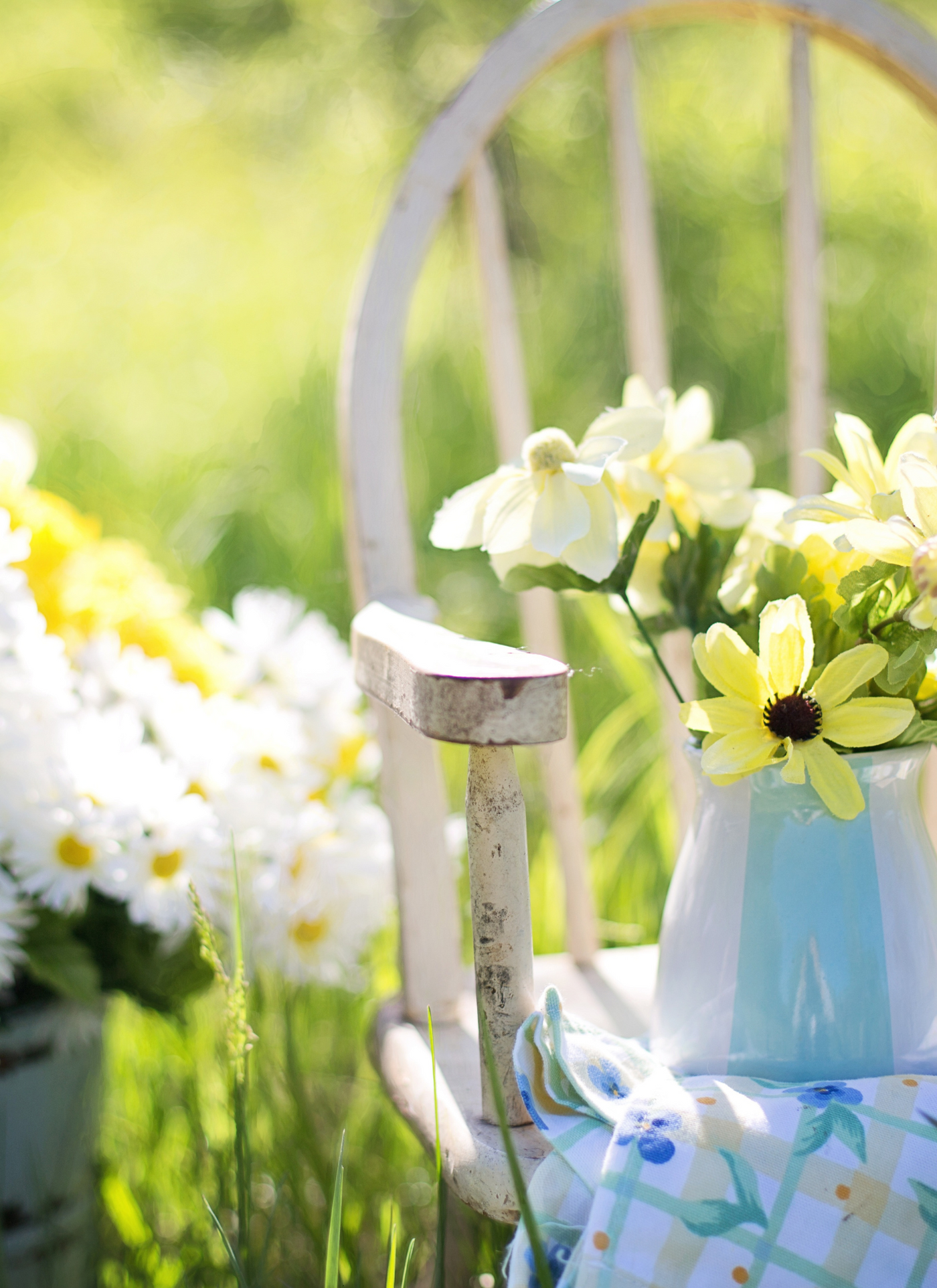 Serene Garden: Daisy-Filled Chair Paint by Numbers